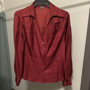 Ann Taylor Red Geometric Print Blouse